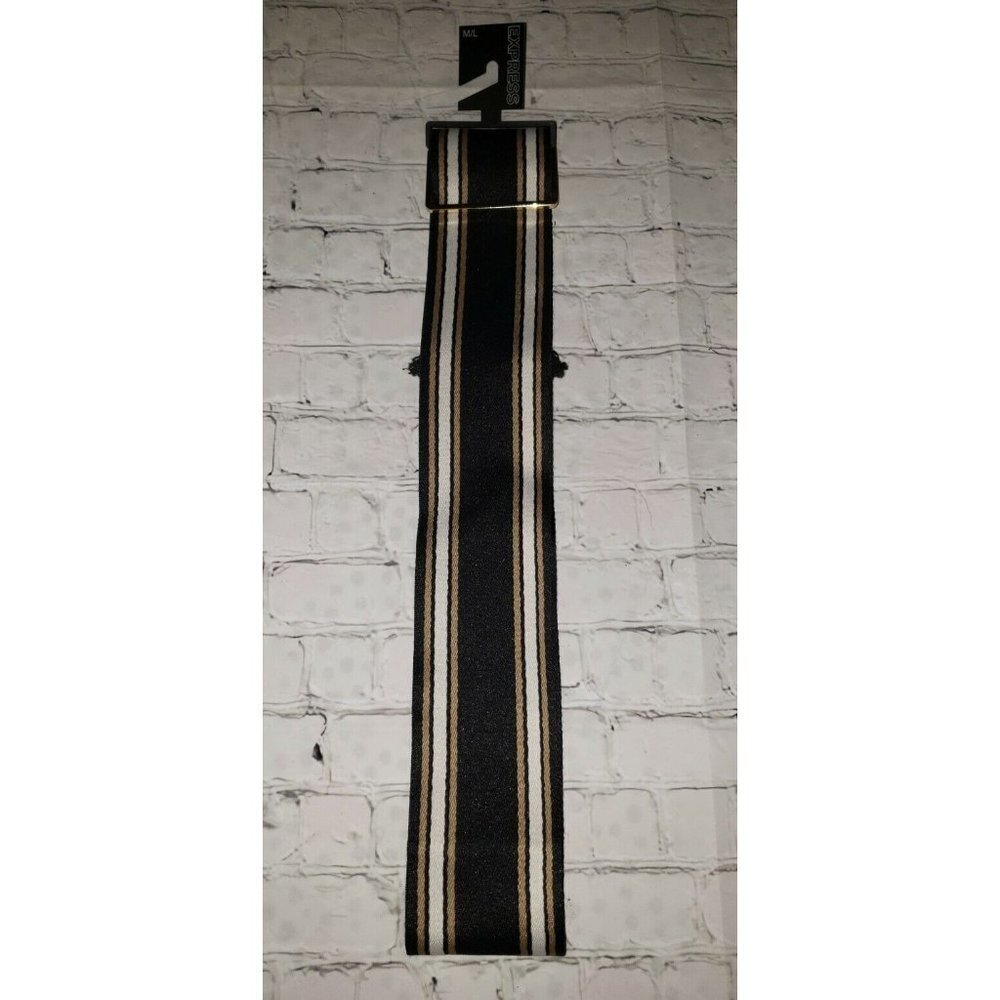 𝅺NWT Express Women's Size M/L Wide Black, Gold, White Fabric Belt